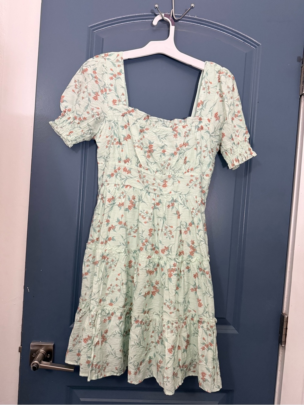 T.J.Maxx Mint Green Floral Square-Neck Tiered Mini Dress